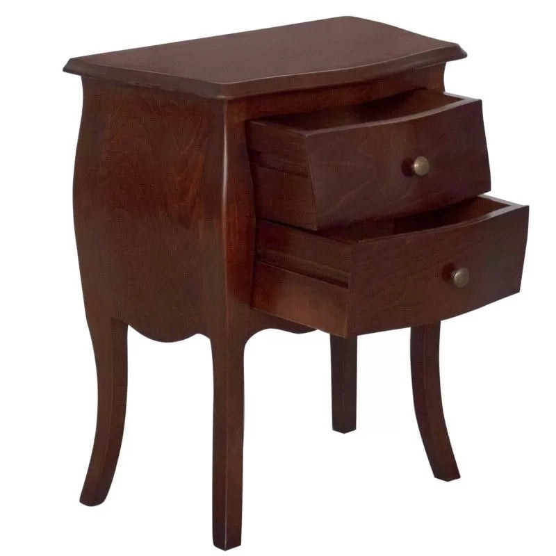 Comodino 2 cassetti sagomato legno tinta noce scuro 50x30x60 - Mobili 2G