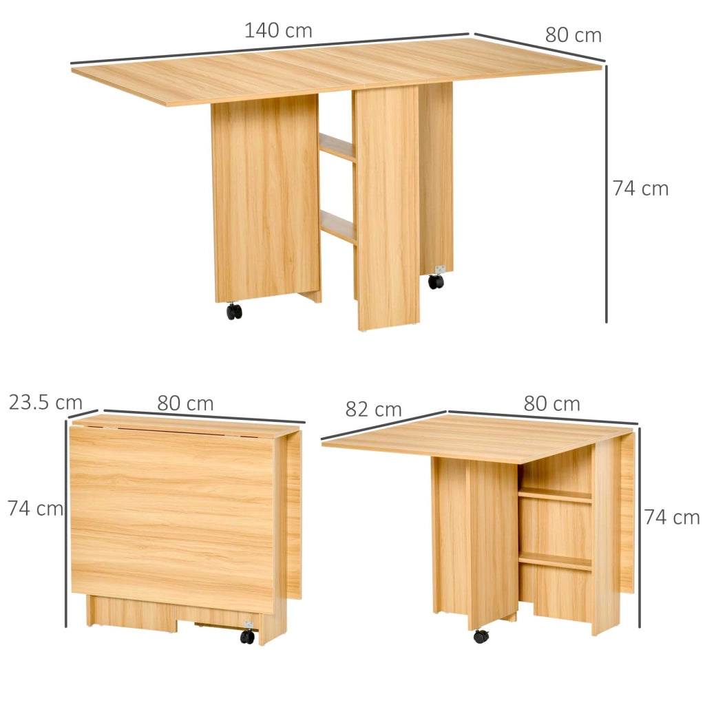 Tavolo da Pranzo Pieghevole con Ruote ¨C zephmum ¨C Legno 140x80x74 cm