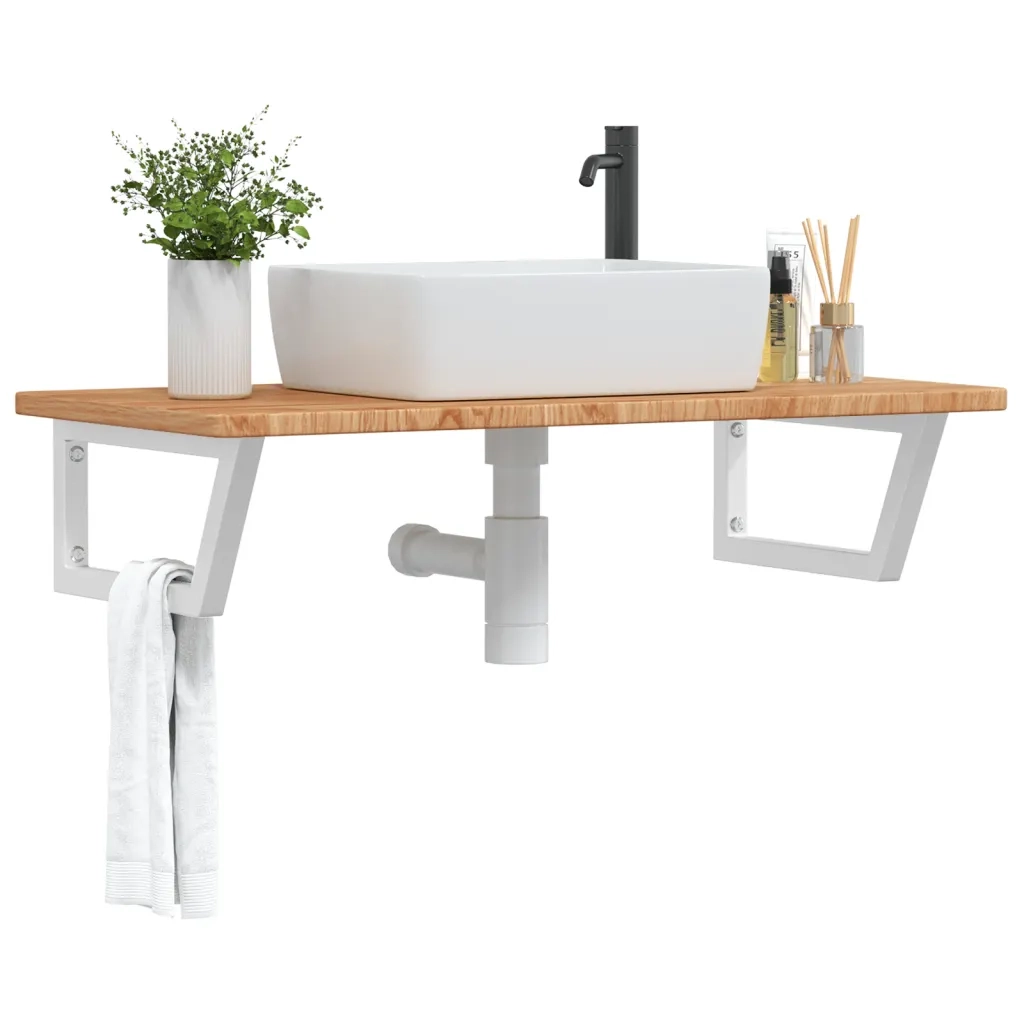 Ripiano a Parete per Lavabo-Mensole a Muro in Acciaio e Massello di Rovere 887521