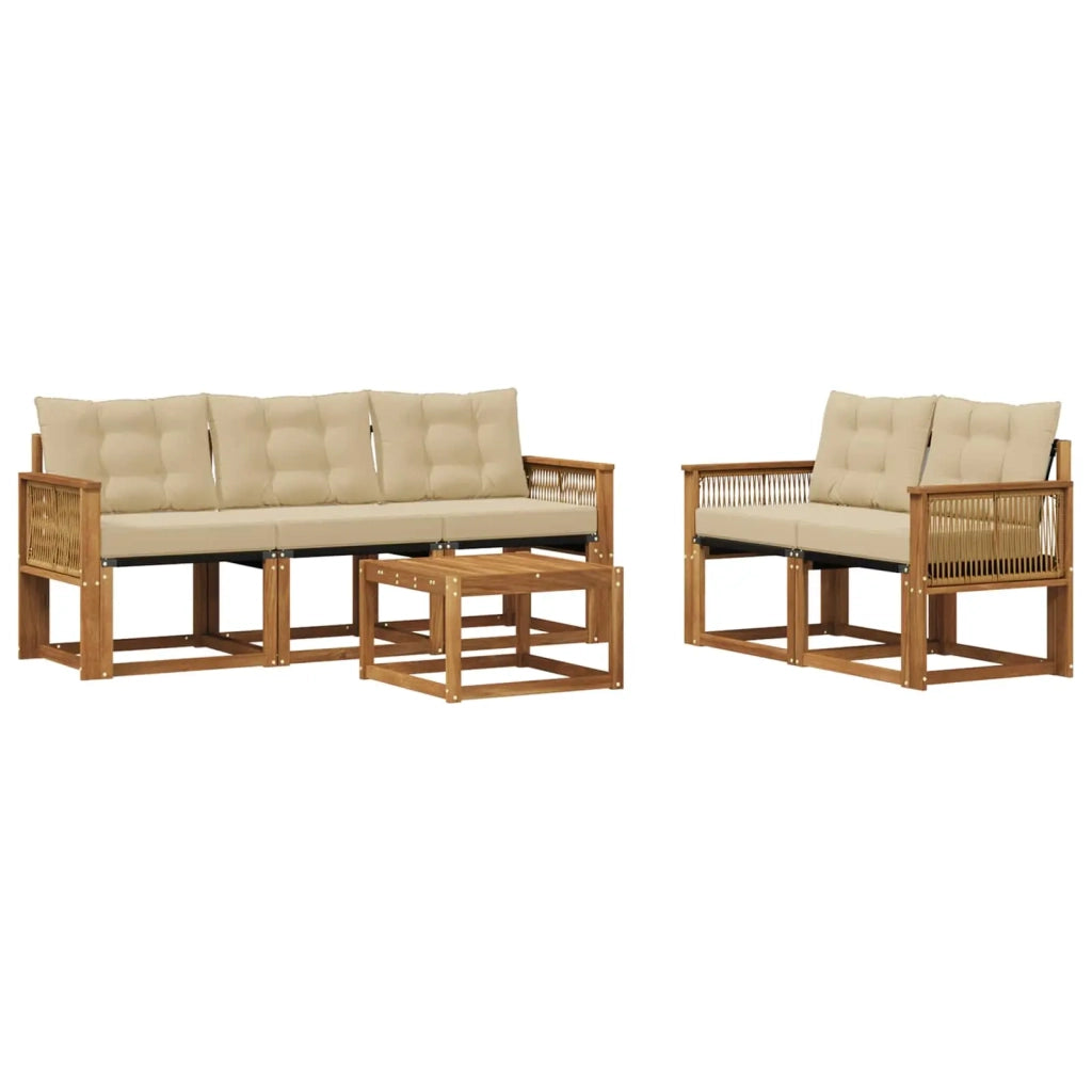 Set di divani da esterno con cuscino 6 pcs Naturale e Beige 3381781