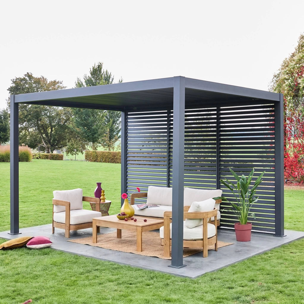 Pergola bioclimatica 3x4 in alluminio + 3 persiane da 1.3m, antracite