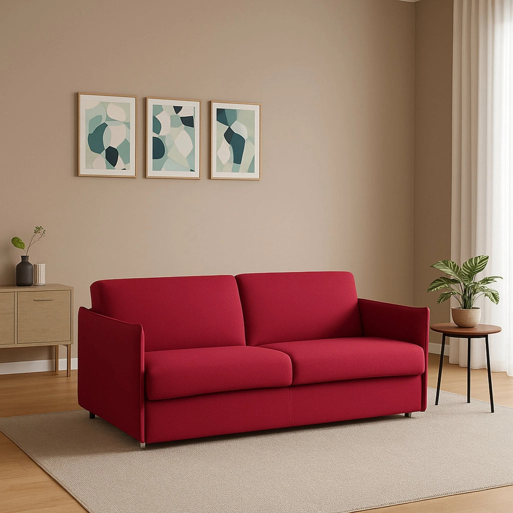 Monleale, Divano Fisso 2 Posti Sfoderabile Made in Italy, 160x95x90h cm Rosso