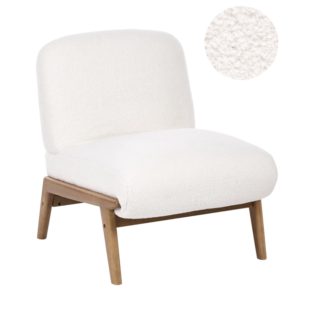 Poltrona Lounge Bassa in Bouclé Bianco Panna Senza Braccioli Stile Scandinavo