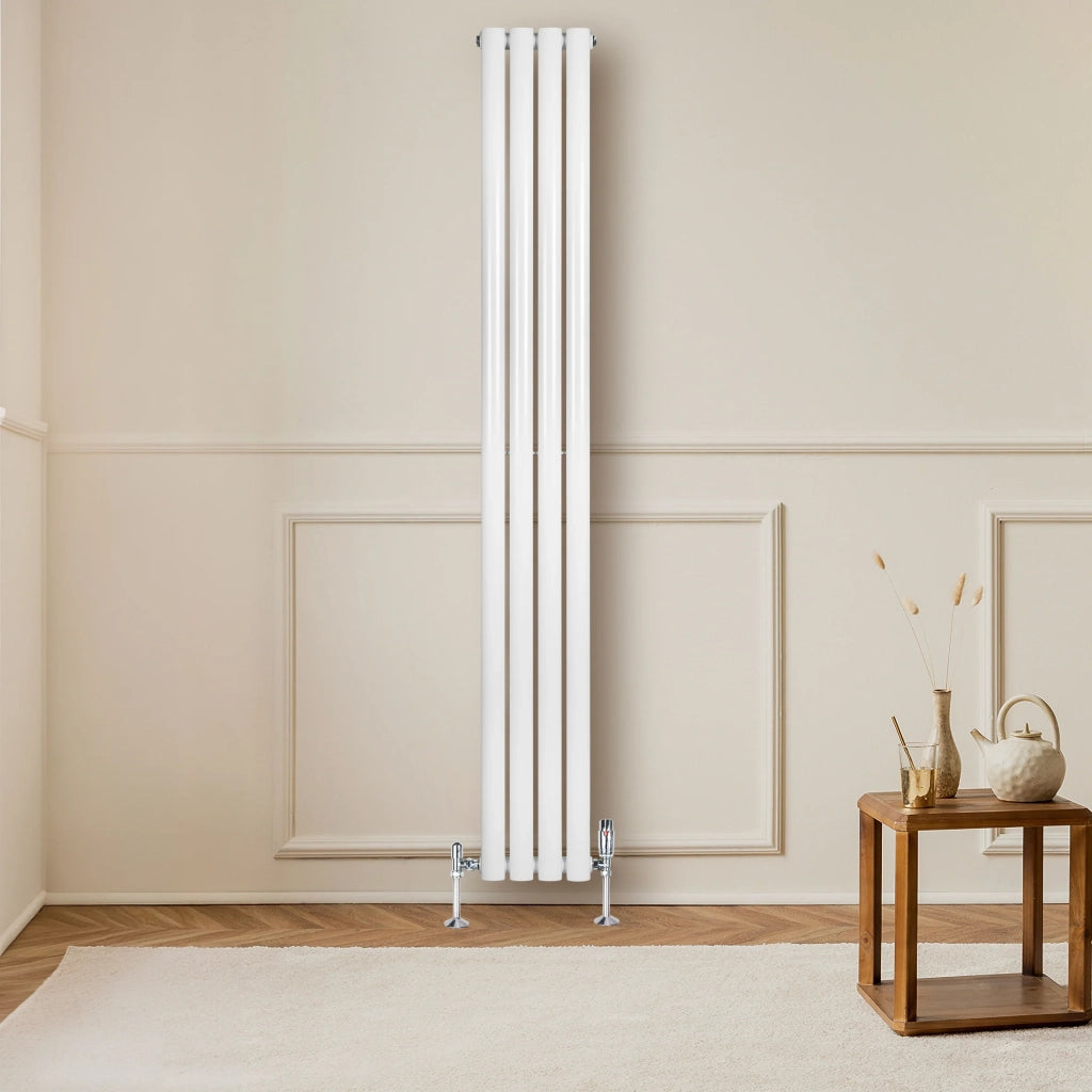 Radiatore Verticale  Ovale 1800x240mm Bianco con Valvole TRV