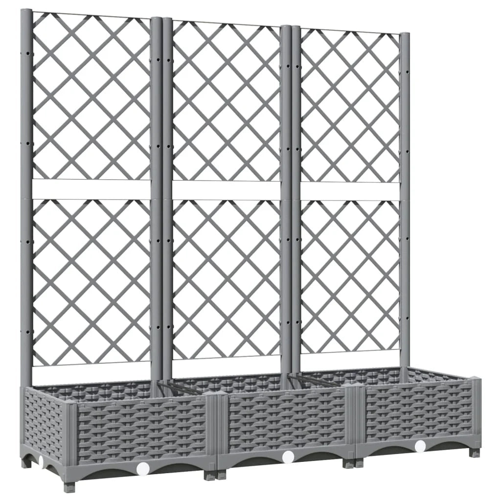 Fioriera rialzata per piante fiori e terrazze con traliccio di colore chiaro 120 x 40 x 121,5 cm PP grigio 02_0038342
