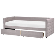 Letto con contenitore con cassetti in velluto grigio chiaro 90 x 200 cm stanzetta design elegante