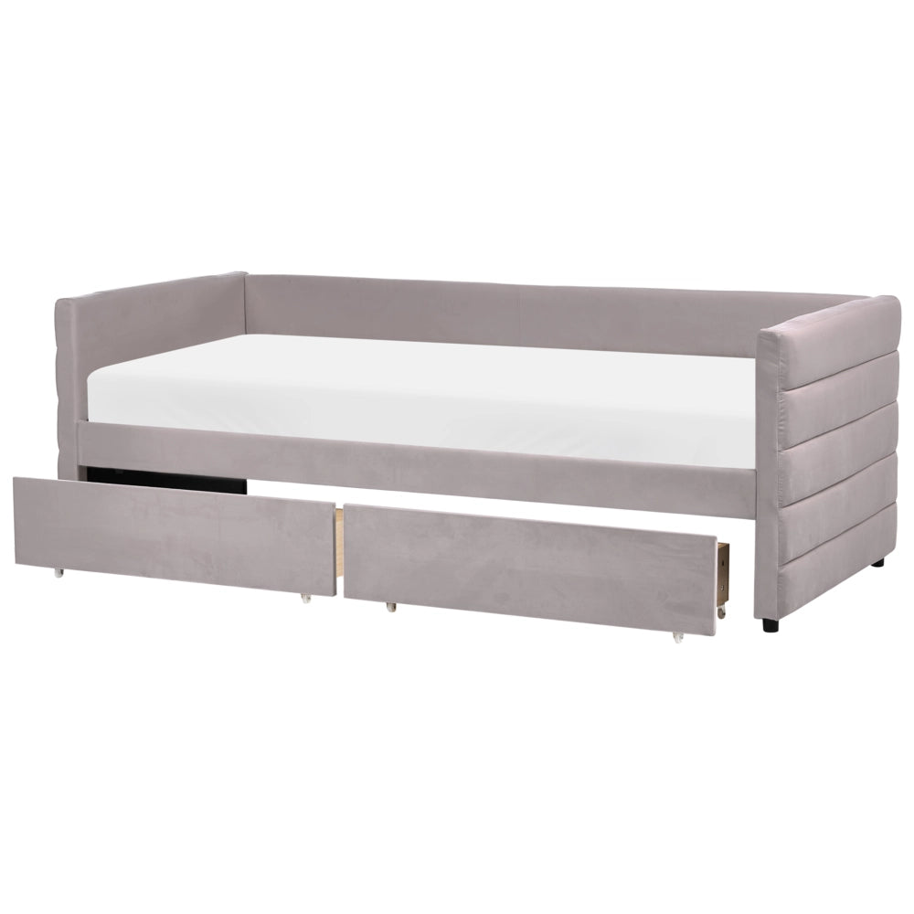 Letto con contenitore con cassetti in velluto grigio chiaro 90 x 200 cm stanzetta design elegante