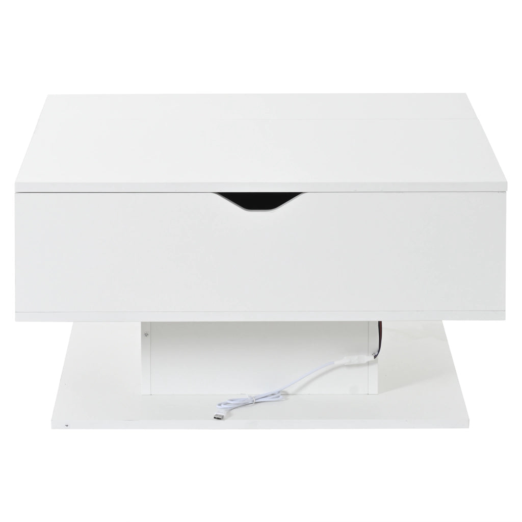 TAVOLO Caffè alzabile 80x75x40 cm Bianco con LED e vano contenitore
