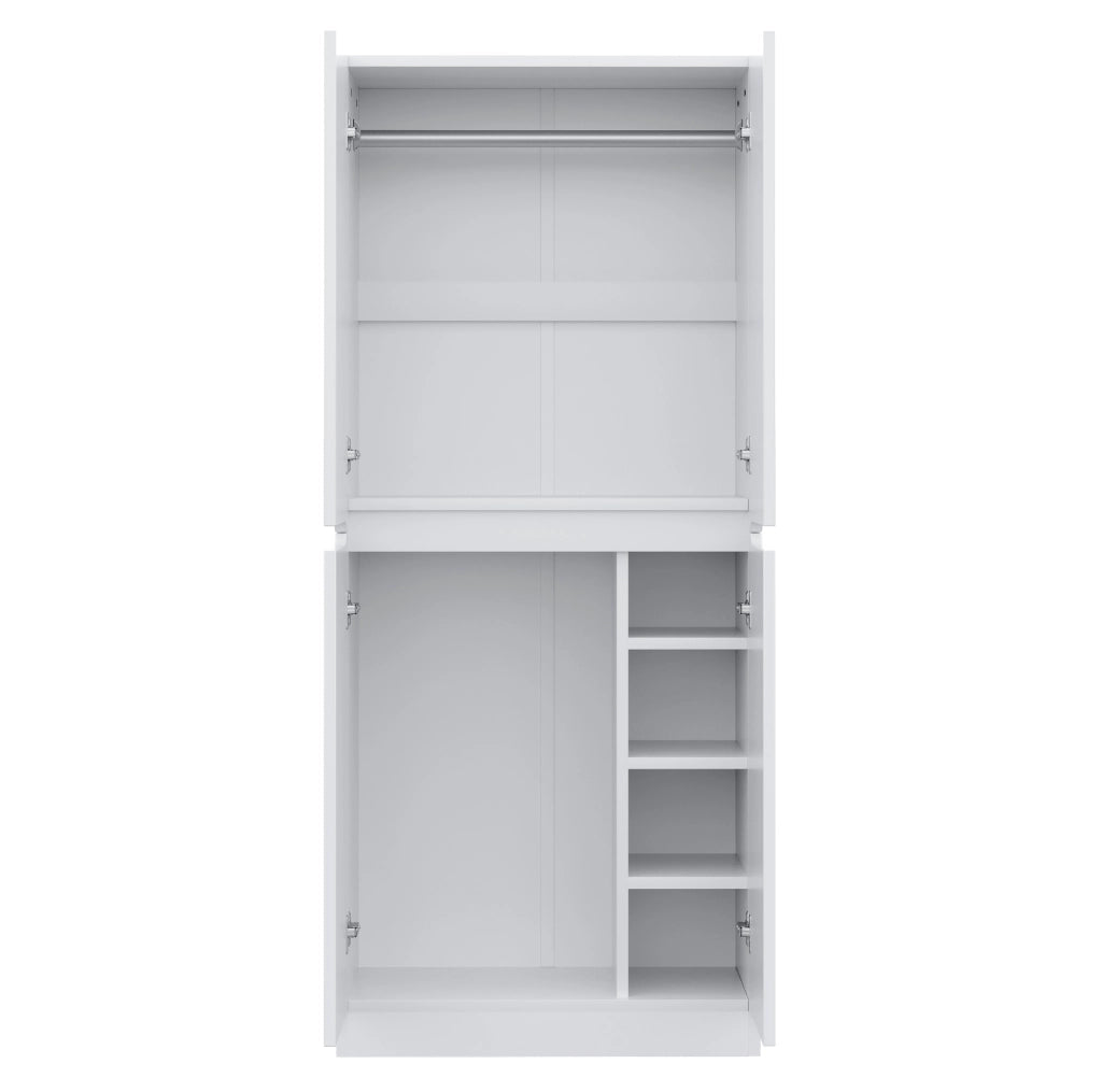 Armadio a doppia anta 70 x 40 x 170 cm con vano inferiore e ripiani; bianco in legno