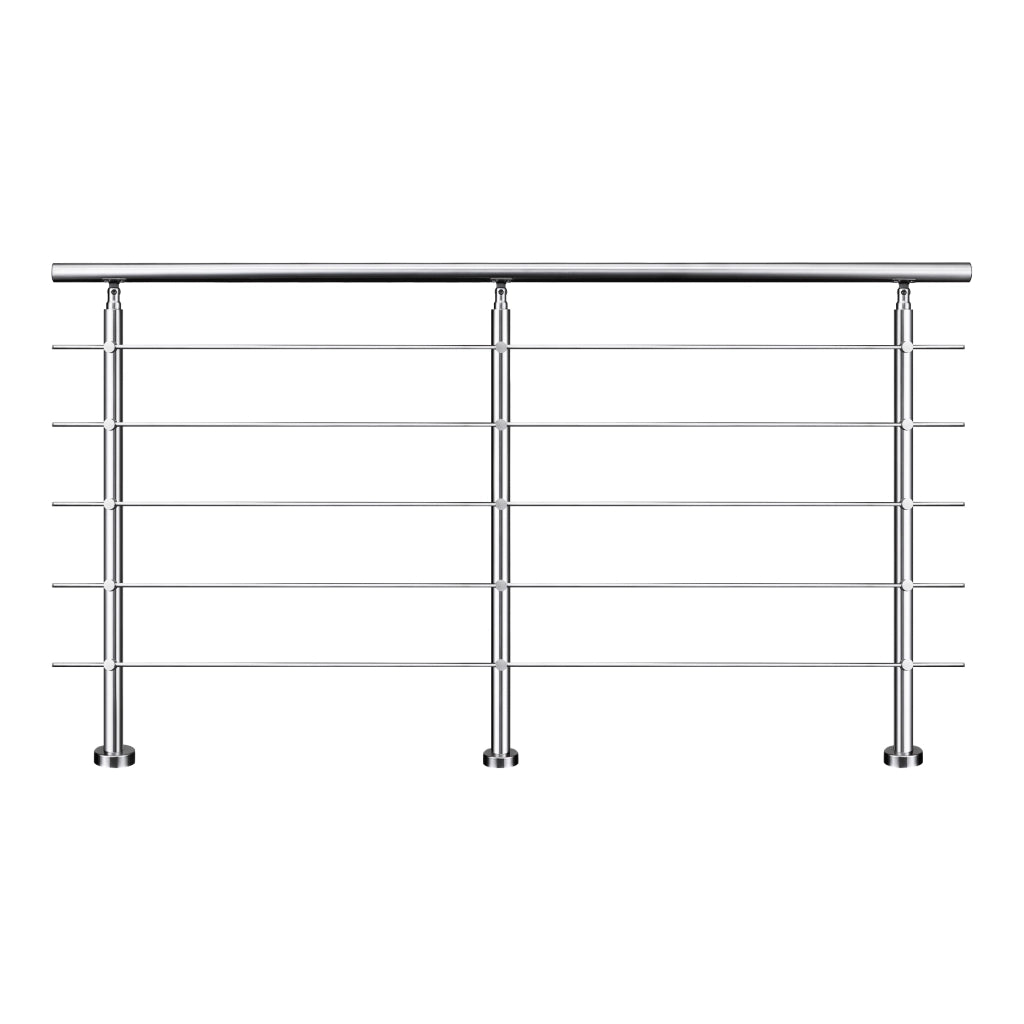 Ringhiera Balaustra Corrimano in acciaio inox spazzolato 220x106cm per interni ed esterni 5 barre trasversali