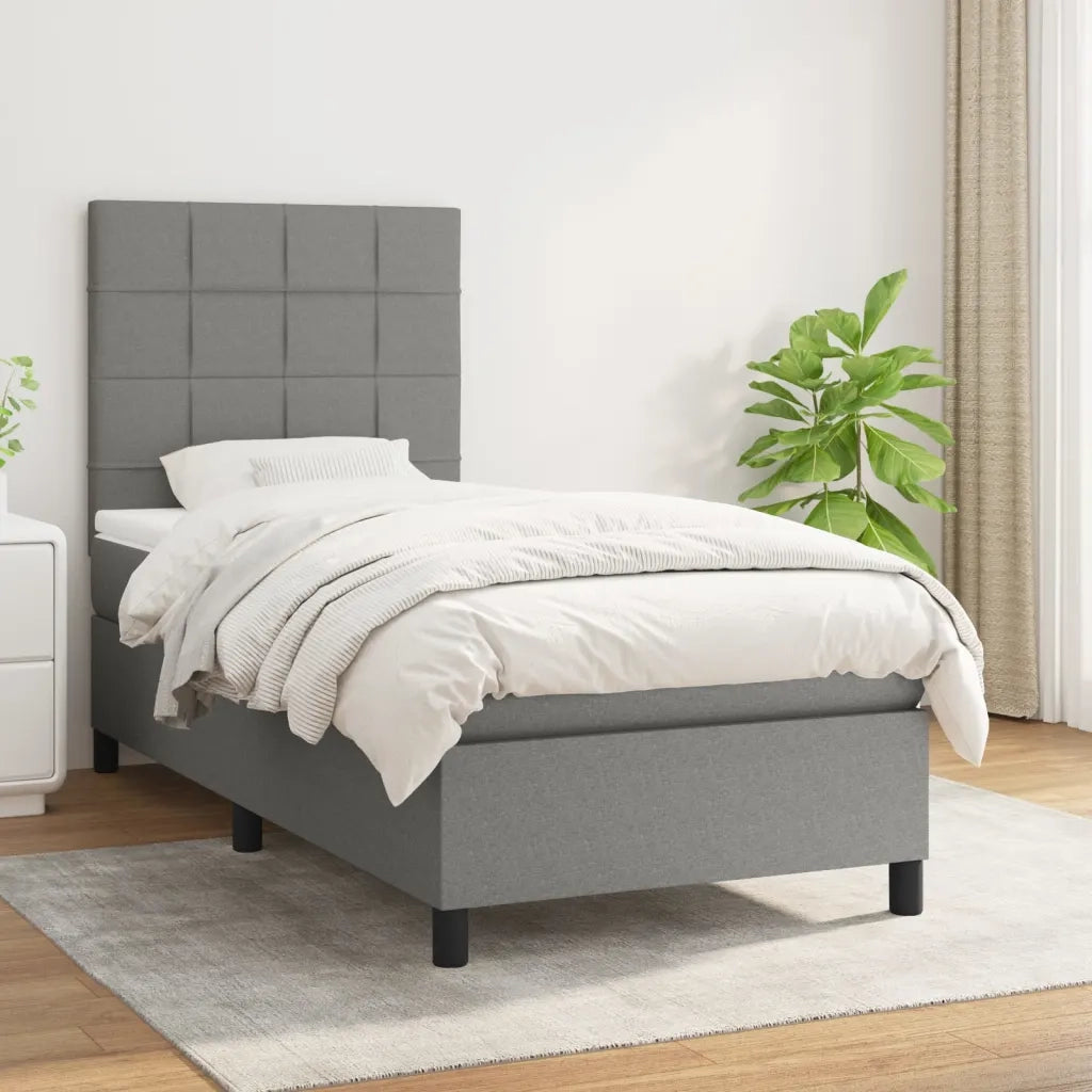 Letto singolo | Letto per adulti | Giroletto a Molle con Materasso Grigio Scuro 80x200 cm Tessuto