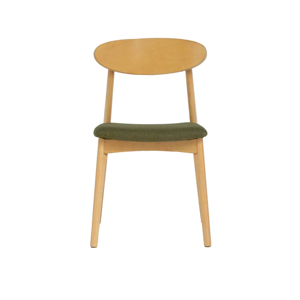 Set 2 sedie vintage in legno di hevea naturale e tessuto, verde kaki