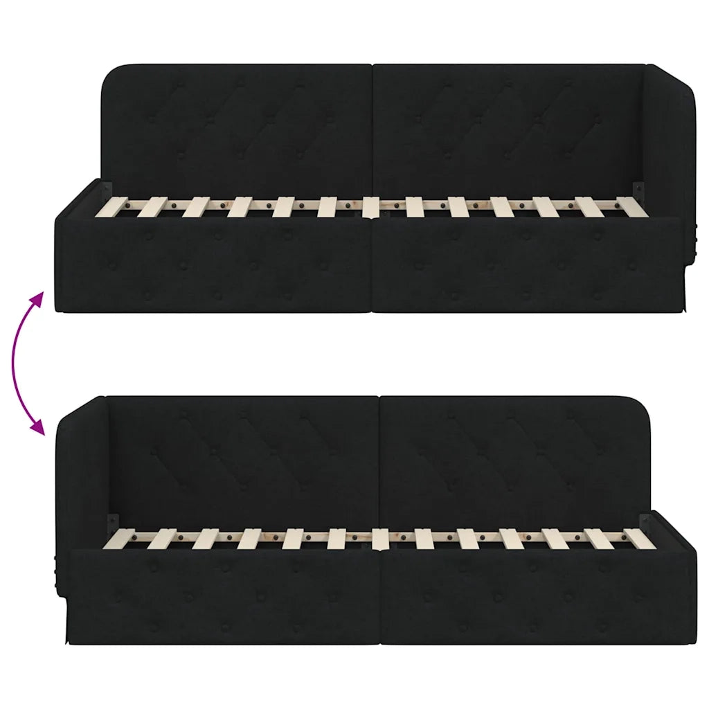 Letto singolo | Letto per adulti | Cornice del letto ad angolo Nero 80 x 200 cm Tessuto