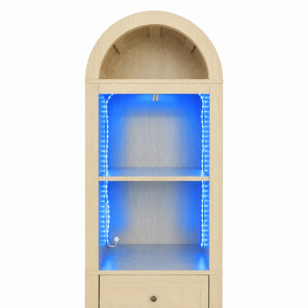 Mobile da bagno con 1 anta; cassetto e LED; per bagno; in MDF; 40x30x163 cm; naturale