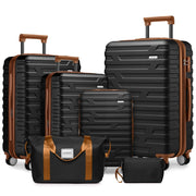 Set Valigie 6 Pezzi con Borse da Viaggio, Trolley Rigidi Espandibili con Ruote Girevoli, Nero