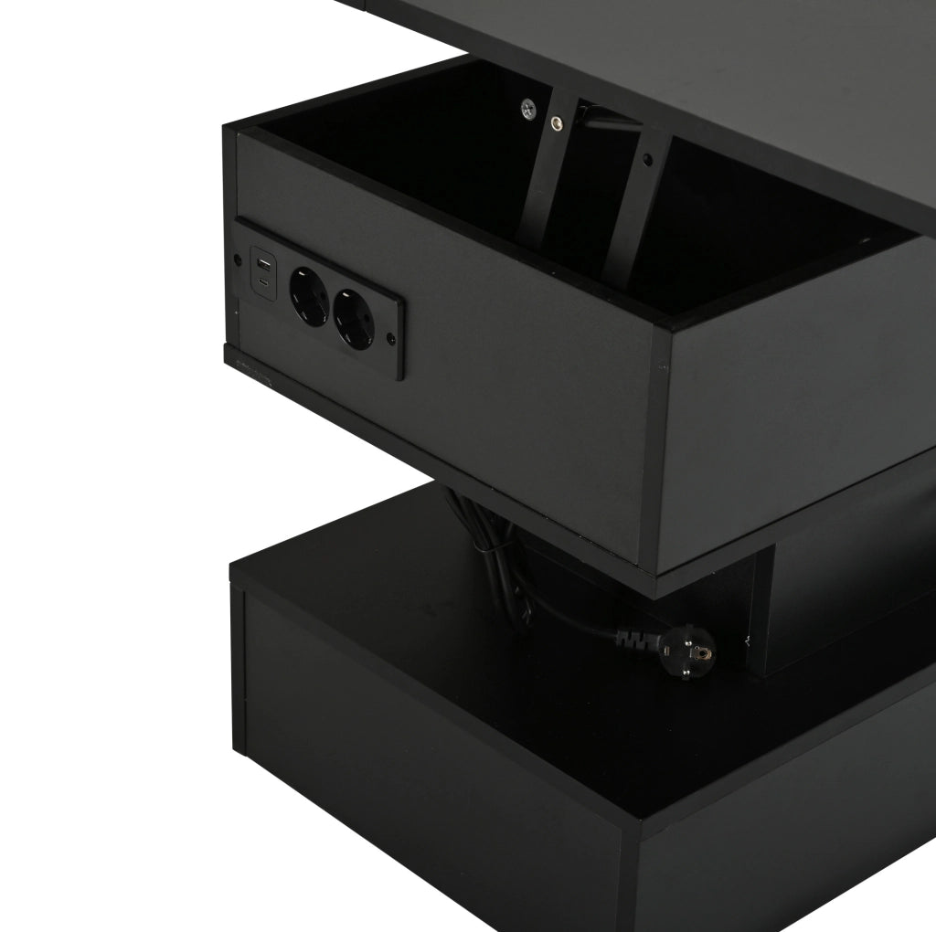 Tavolino sollevabile 3 in 1 con LED, presa integrata e vano contenitore