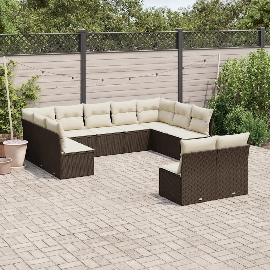 Set Divani da Giardino 11 pz con Cuscini Polyrattan Marrone 3250192
