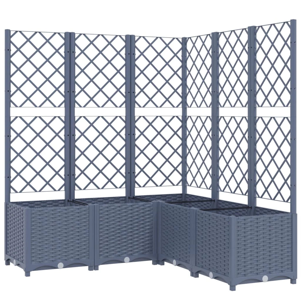 Fioriera rialzata per piante fiori patio giardino con traliccio 120 x 120 x 136 cm PP grigio 02_0038227