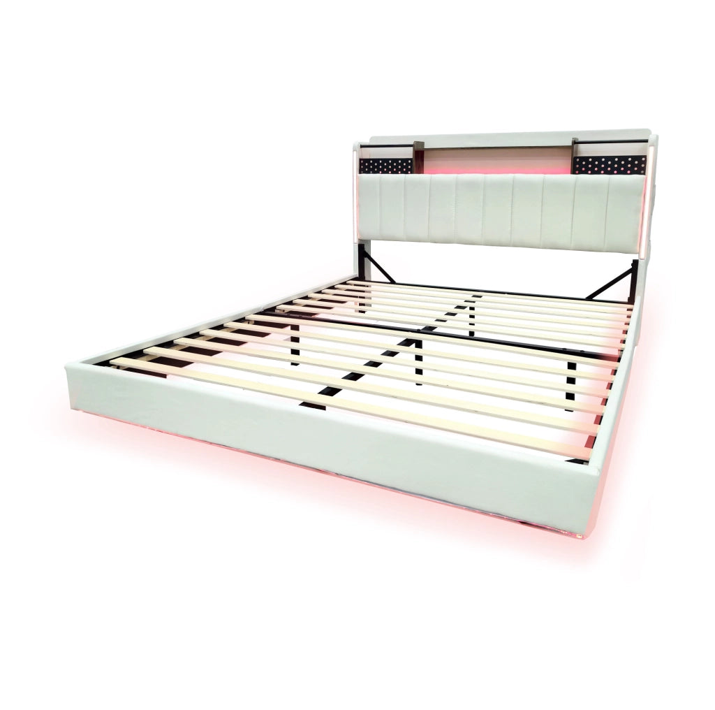 Letto matrimoniale imbottito 160x200 con LED, USB e contenitore
