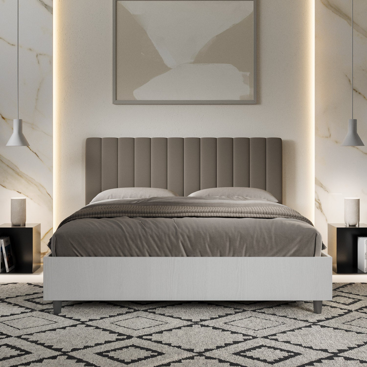 Letto Matrimoniale 160x200 cm Senza Rete Kaia Cappuccino