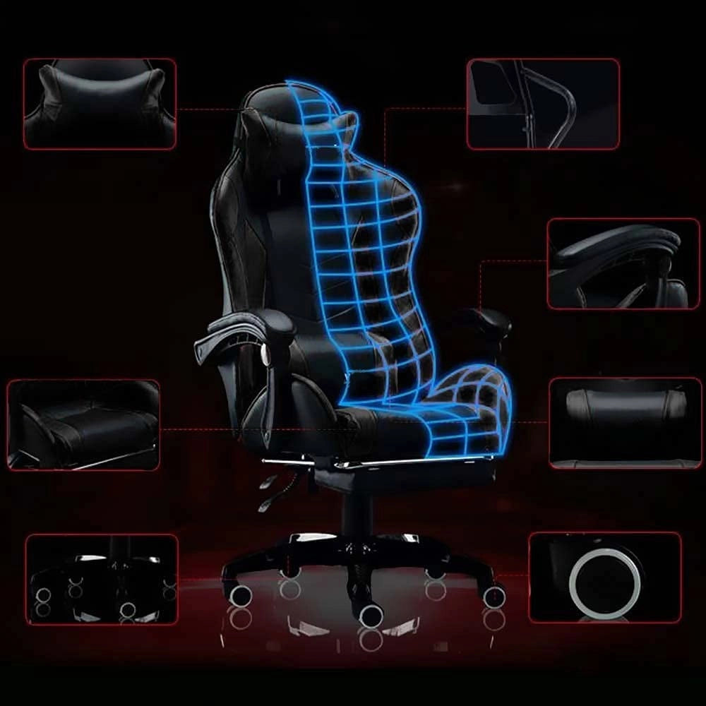 Trade Shop - Sedia Poltrona Gaming Ufficio Casa In Ecopelle Cuscino Lombare Poggiatesta Piedi Nero -