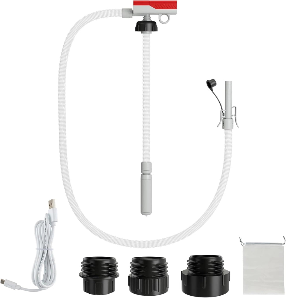 Pompa di Trasferimento Carburante, Pompa Elettrico Carburante Alimentato da Batteria/USB, con Sensore di Spegnimento Automatico, 3 Adattatori per Bidoni di Gas, Benzina, Olio, Diesel (14 LPM)