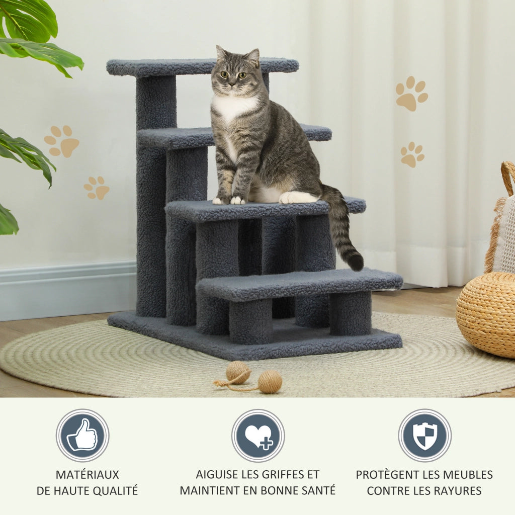 Scala per animali domestici 4 gradini effetto lana ¨C zephmum ¨C grigio 61x41x60 cm