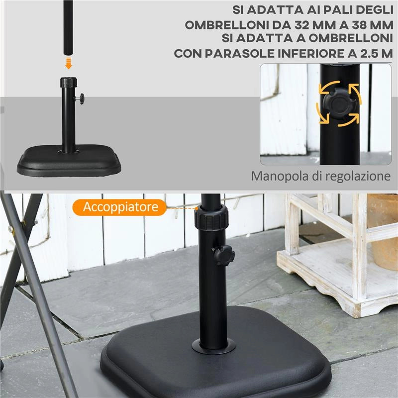 BASE PER OMBRELLONE DA GIARDINO IN PLASTICA E CEMENTO DA 11KG, 36X36X31CM, NERO