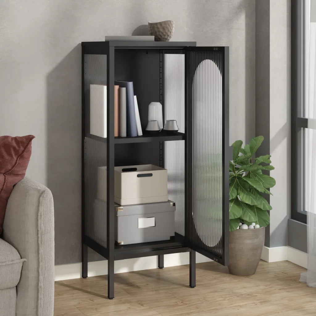 Credenza Nera 40x35x105 cm Vetro e Acciaio 352999