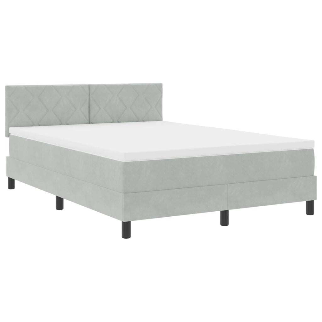 Letto Box Spring con Materasso e Luce LED Grigio Chiaro 140x200 cm Velluto
