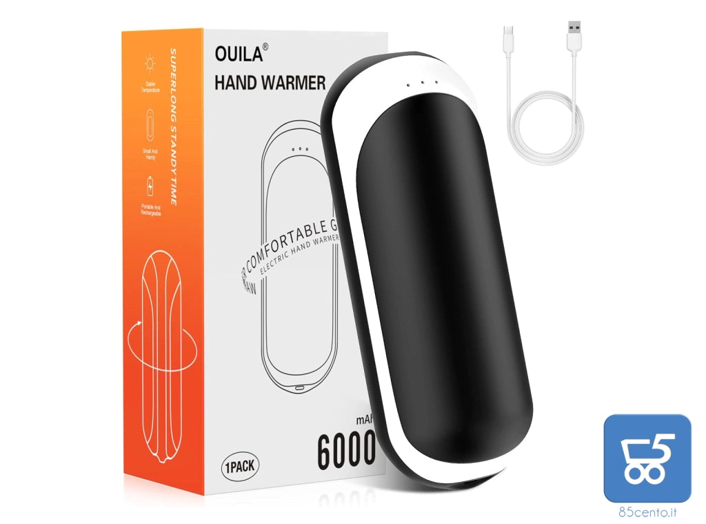 Scaldamani Ricaricabile 6000 mAh Portatile con 3 Modalità Riscaldamento a Mano Doppio Lato