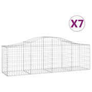Cestini gabbioni recinzione a gabbia muro di contenimento ad arco 7 pezzi 200 x 50 x 60/80 cm ferro zincato argento 02_0041098