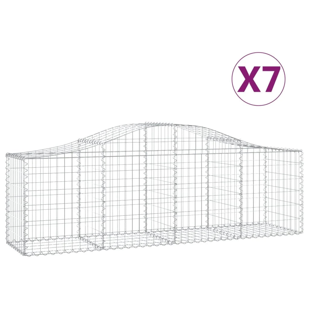 Cestini gabbioni recinzione a gabbia muro di contenimento ad arco 7 pezzi 200 x 50 x 60/80 cm ferro zincato argento 02_0041098
