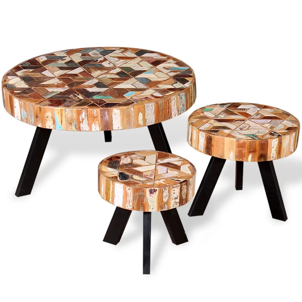 Set Tavolino da CaffÃ¨ 3 pz in Legno Massello Riciclato