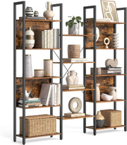 VASAGLE Libreria, Scaffale Portaoggetti, con 14 Ripiani, Struttura in Metallo, Soggiorno Studio Ufficio, Stile Industriale, 24 x 158 x 166 cm, Marrone Vintage e Nero Inchiostro LLS107B01