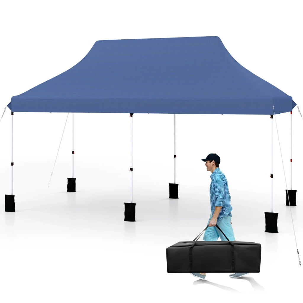 Gazebo pieghevole e portatile da esterno con borsa da trasporto, Rifugio per ombra istantanea per feste 300 x 600 cm Blu
