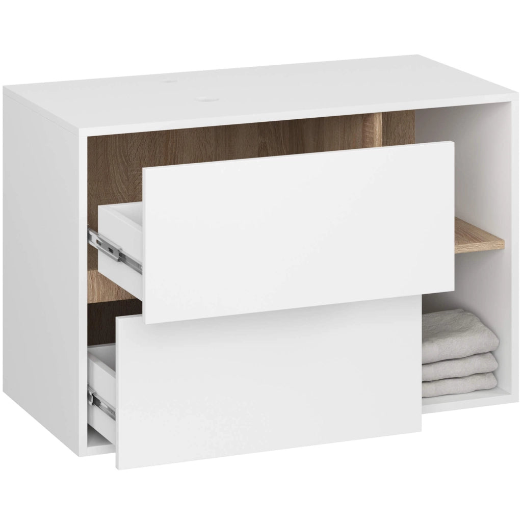 Mobile bagno senza lavabo VAMI sospeso Bianco, Sonoma Quercia 90 cm 2 cassetti 90x45,5x60 cm
