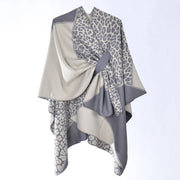 Elegante e versatile scialle jacquard con stampa leopardata per donna, stile etnico autunnale, morbido e caldo.