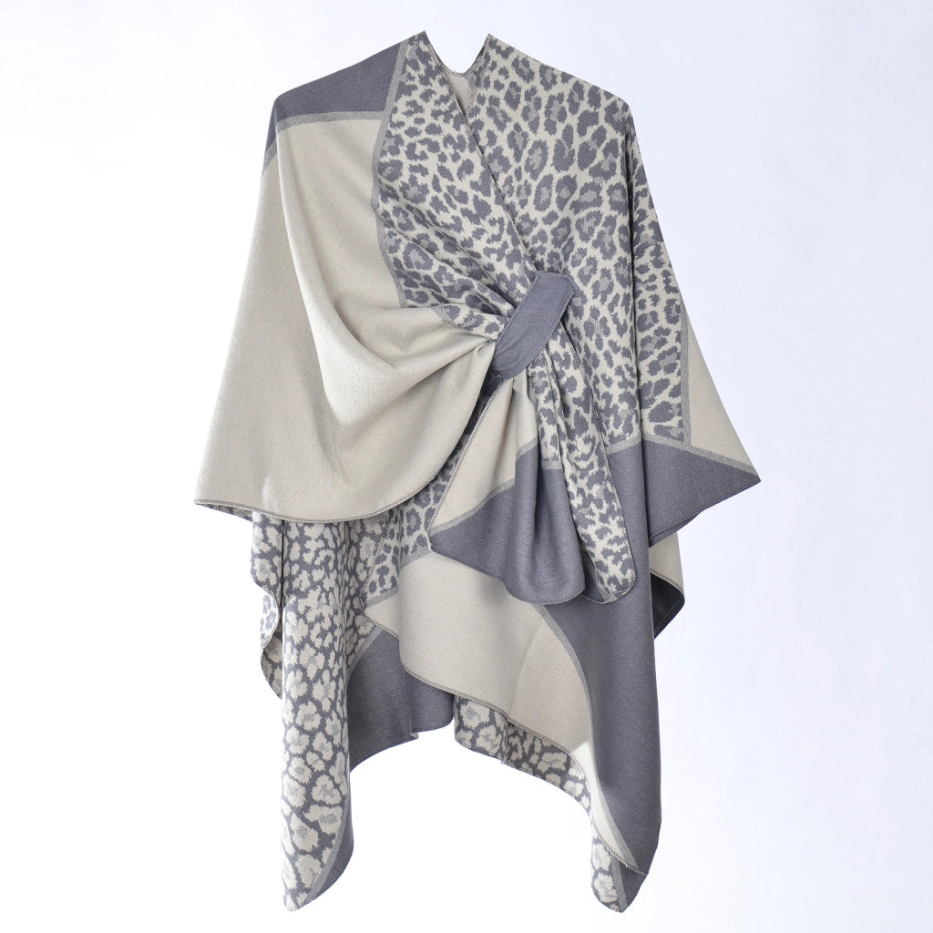 Elegante e versatile scialle jacquard con stampa leopardata per donna, stile etnico autunnale, morbido e caldo.