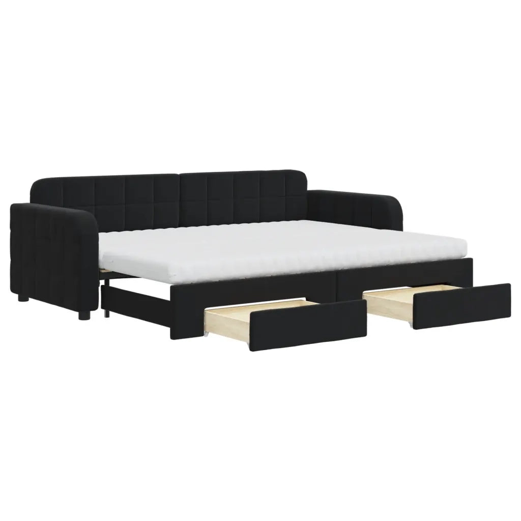 Divano Letto Estraibile con Cassetti Nero 80x200 cm in Velluto 3196998