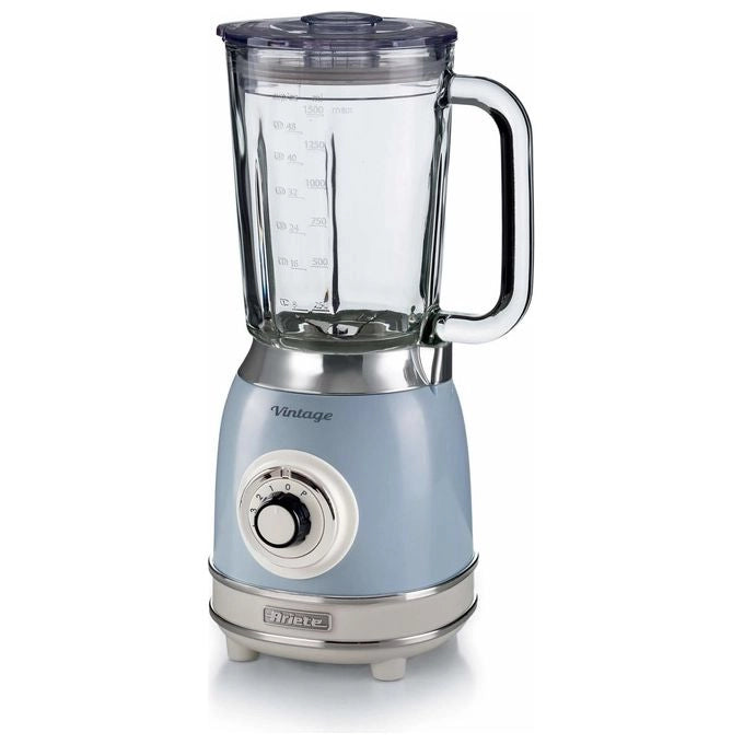 Ariete 583, Frullatore Vintage con tazza in vetro da 1,5 Litri, 4 Lame in Acciaio Inox, 4 Velocità + Pulse,1000 Watt, Celeste