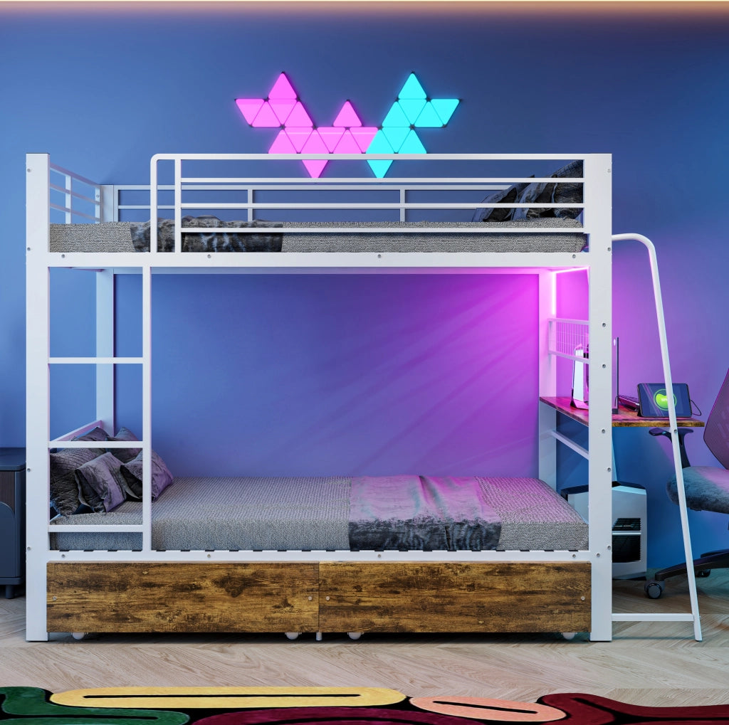Letto a castello 90x200 cm con cassetti in MDF e metallo, portata 250 kg