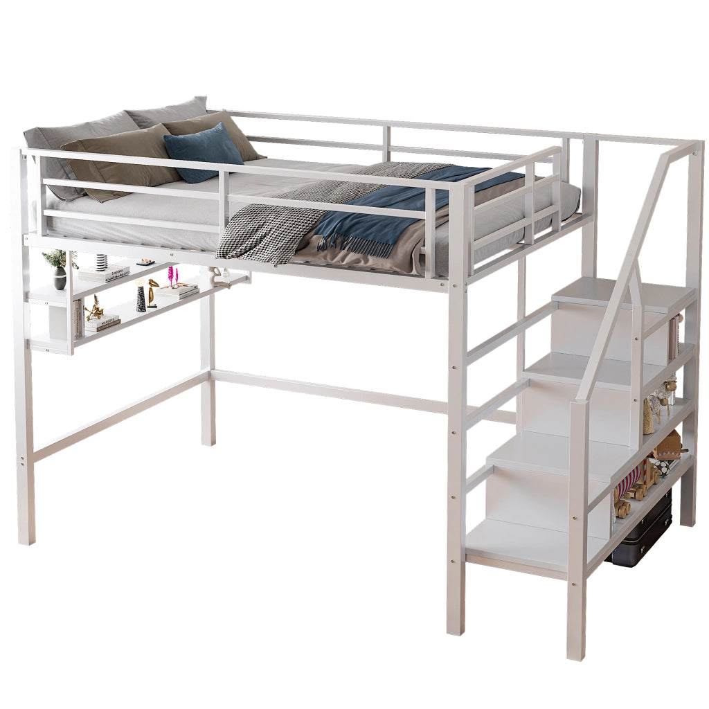 Letto a castello bianco con funzione contenitiva in metallo 140x200 cm