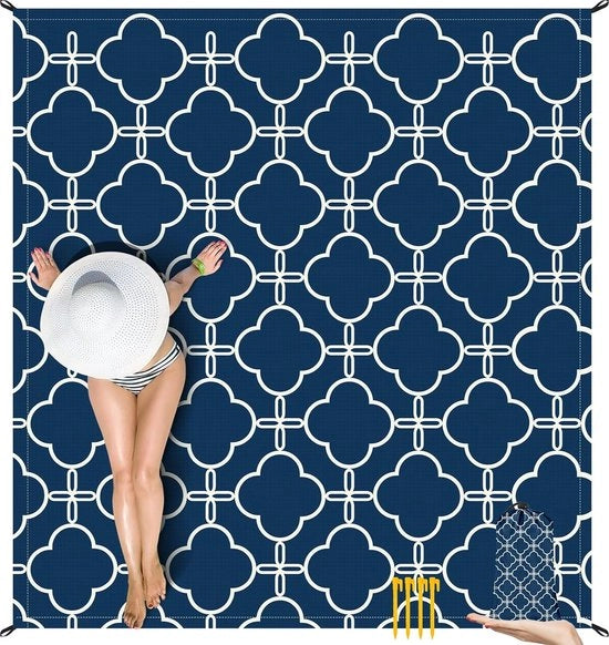 Tenda da picnic, impermeabile, 200 x 220 cm, dehors, per 1-4 persone, con 4 punte di fissaggio, leggera e trasportabile, grande mat di sabbia per spiaggia, escursioni, viaggi, campeggio