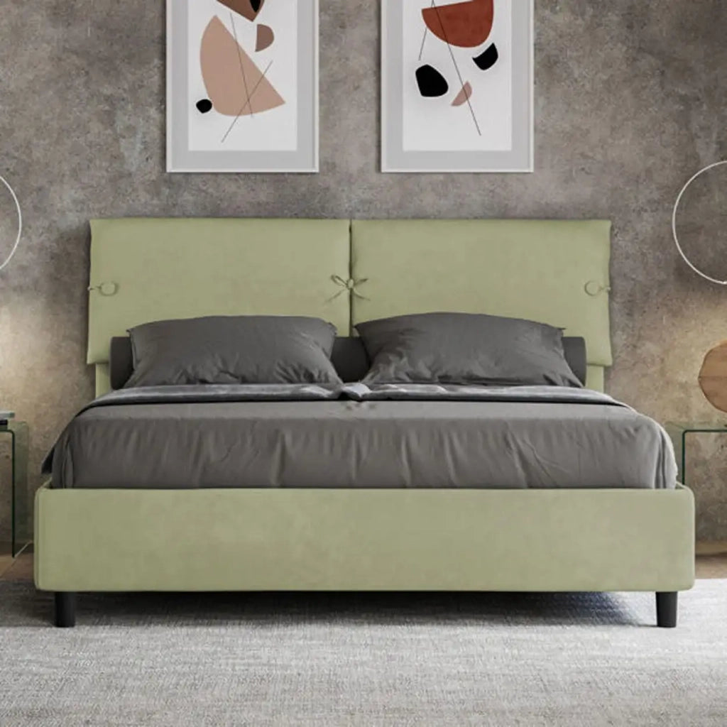 Letto matrimoniale contenitore imbottito 160x210 microfibra tè verde Sleeper