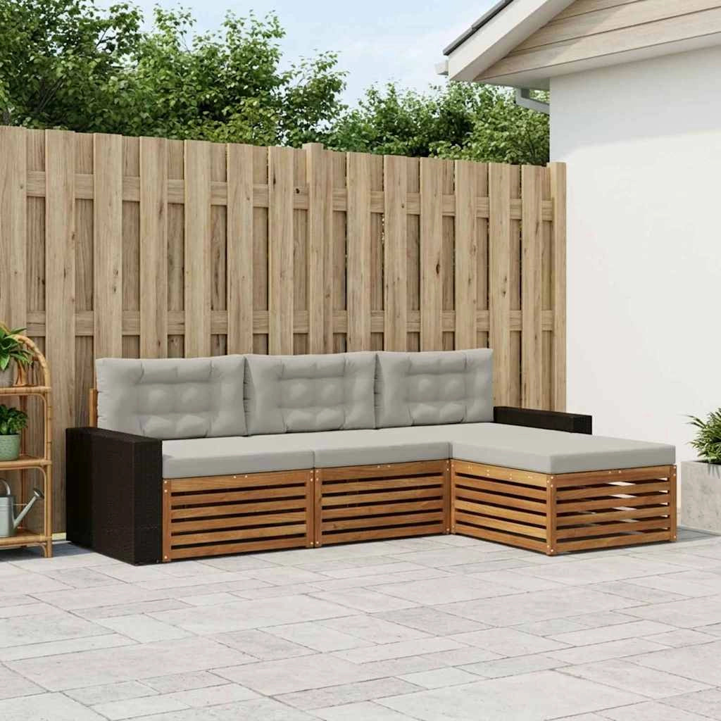 Set di divani da esterno 4 pz Naturale e Grigio Chiaro 3383214