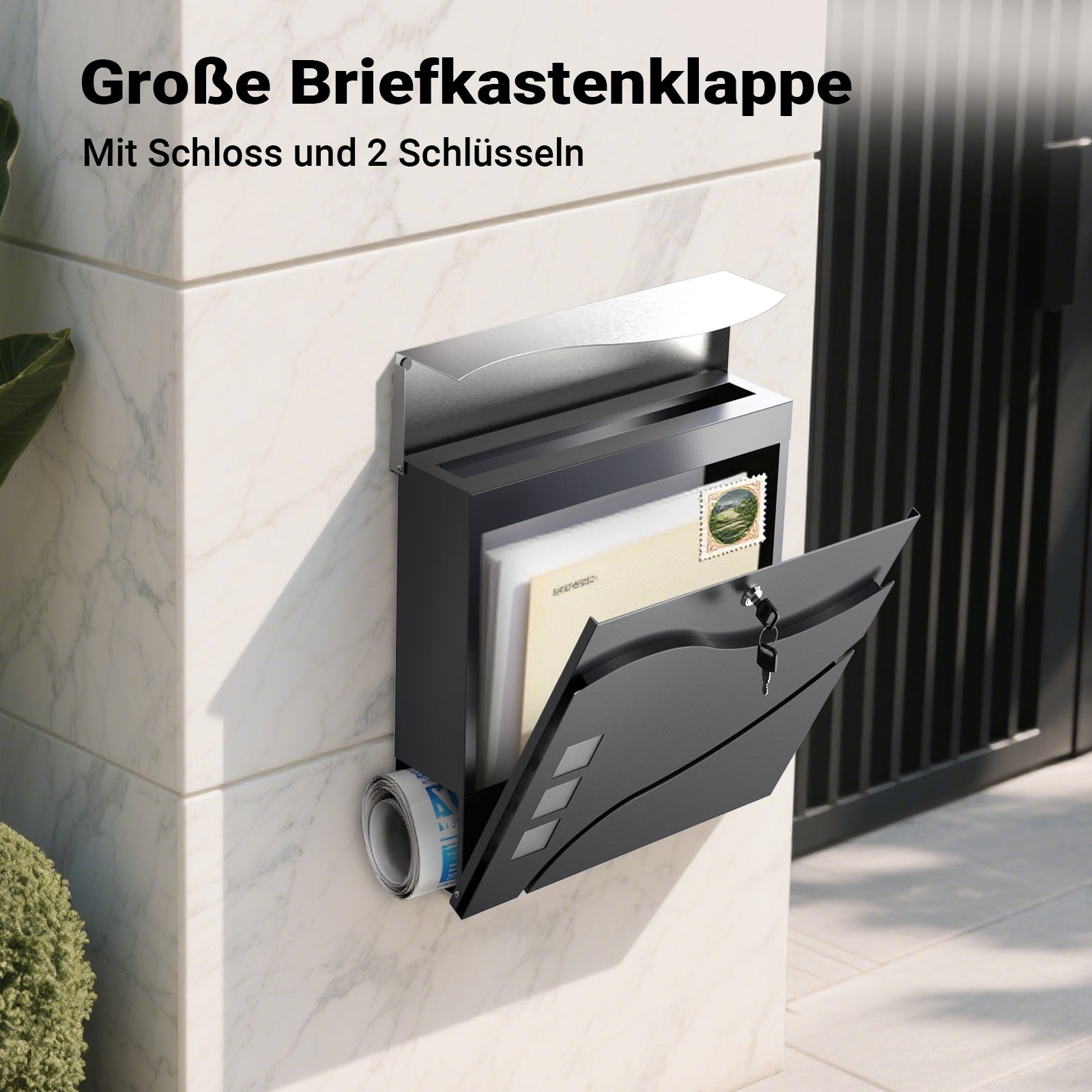 Cassetta postale con vano portagiornale V28 antracite e acciaio inox 370 x 102 x 370 mm