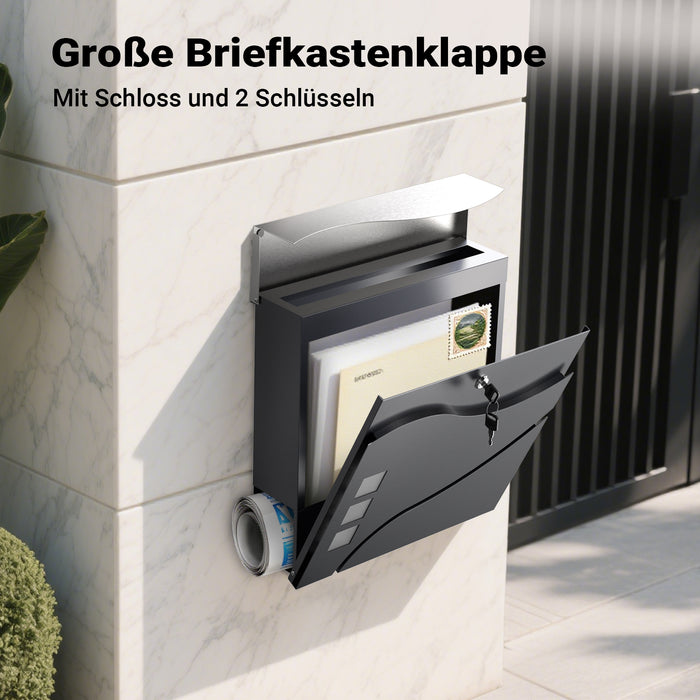 Cassetta postale con vano portagiornale V28 antracite e acciaio inox 370 x 102 x 370 mm