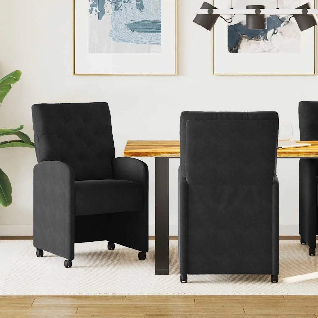 Sedie da Pranzo con Ruote 2 pcs Nero 58 x 67 x 97 cm Velluto 42017871