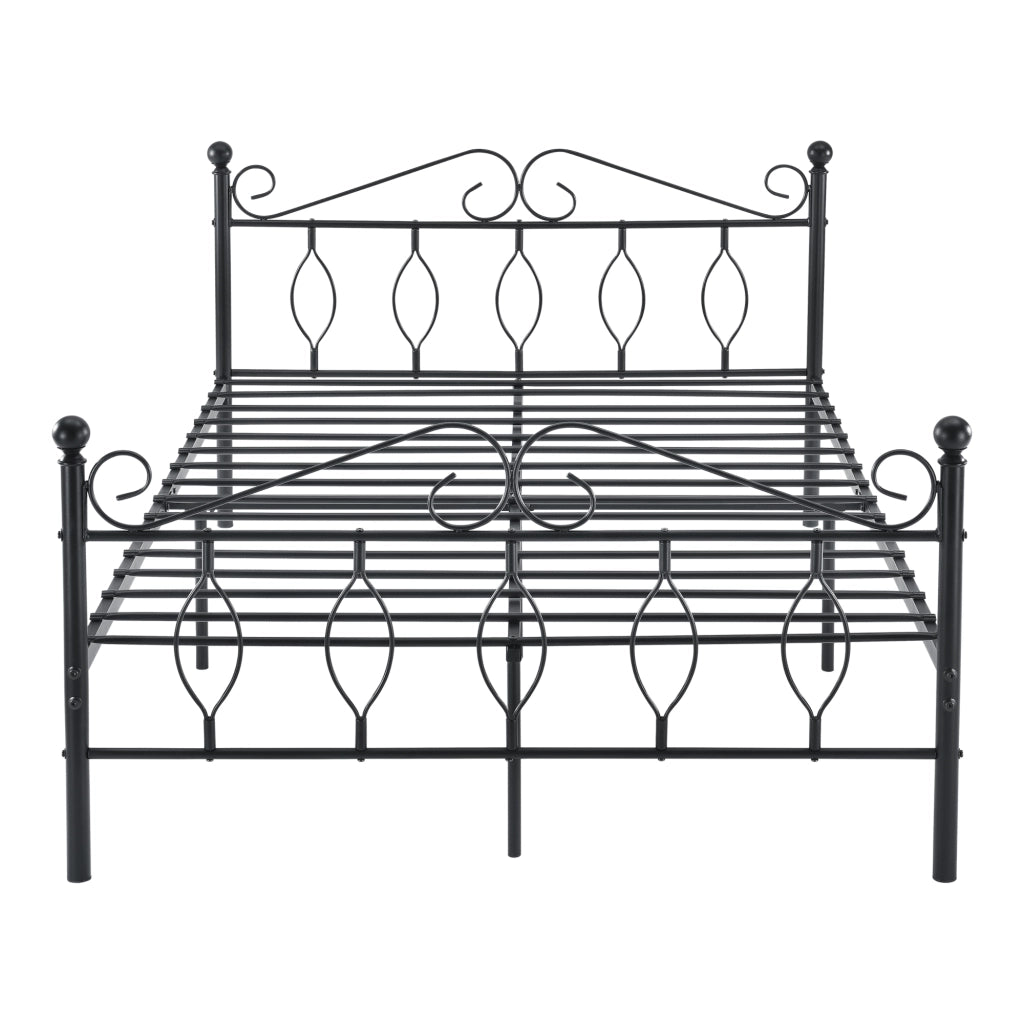 Struttura Letto in Metallo con Testiera e Pediera in Stile Romantico/Classico con Materasso 140 x 200 cm Letto Francese / Matrimoniale - Nero